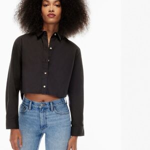 Black Cropped Button-Up Shirt